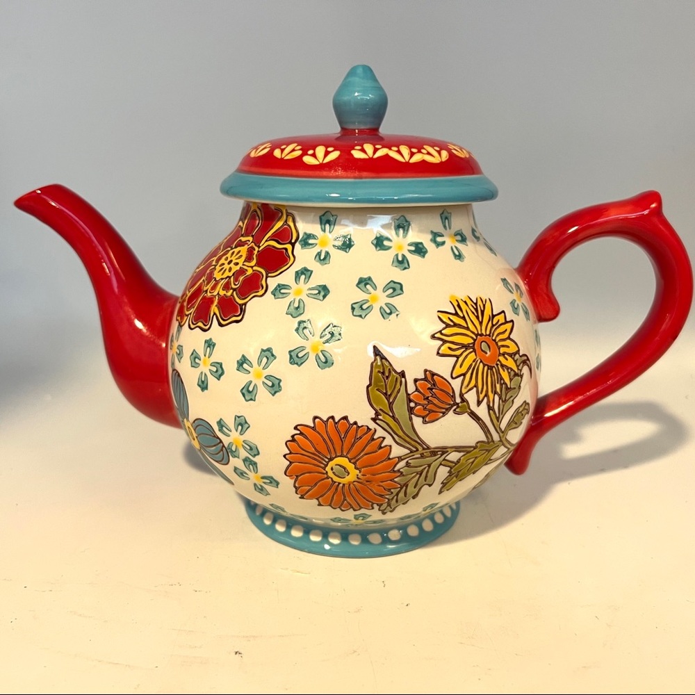 Dutch Wax by Creative Imports Tea Pot with Lid  38 oz. Embossed Floral design